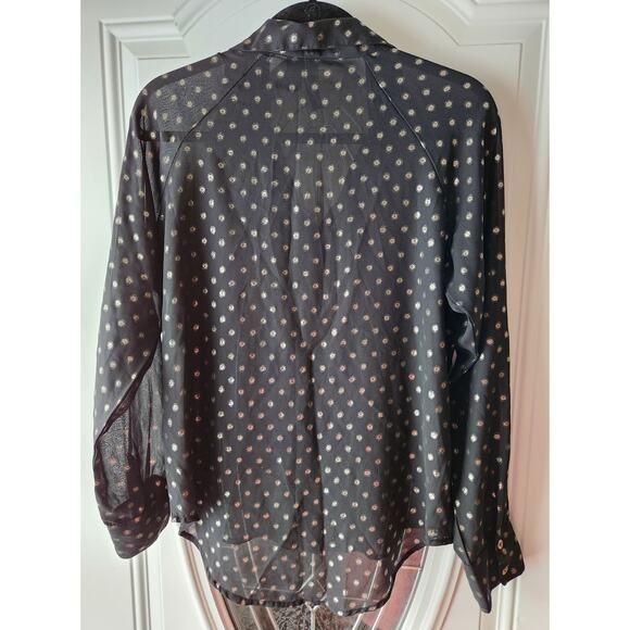 Fun & Flirt Black semi sheer button down blouse Size Medium - Picture 2 of 4